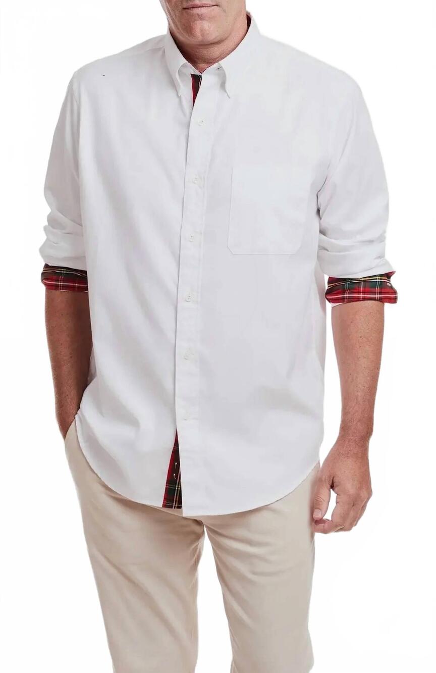 NEW CASTAWAY men's chase shirt in white oxford with royal stewart trim